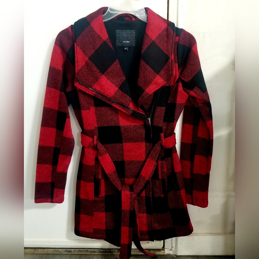 Steve Madden Size S/P Jacket, Red and Black Plaid